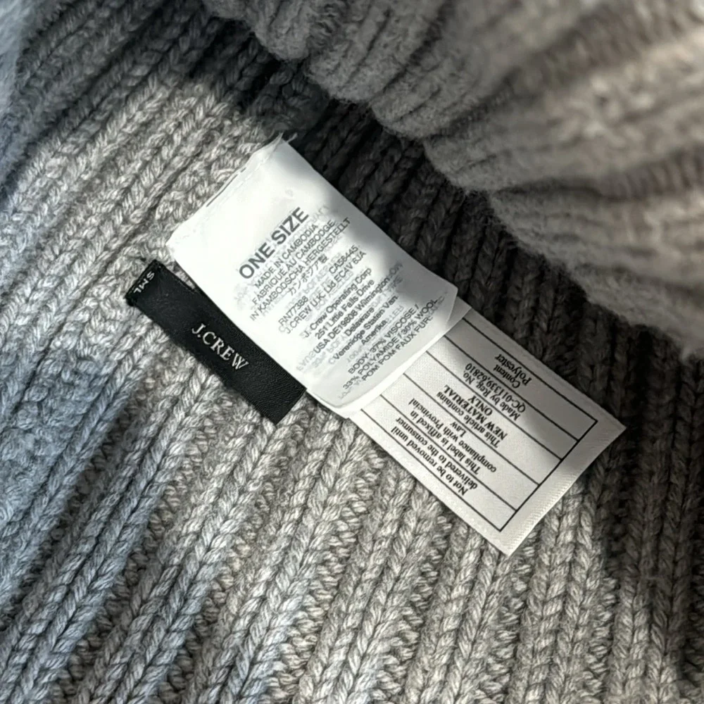 J. Crew Wool Blend Fold Over Beanie with Faux‎ Fur Pom Pom - Gray Knit